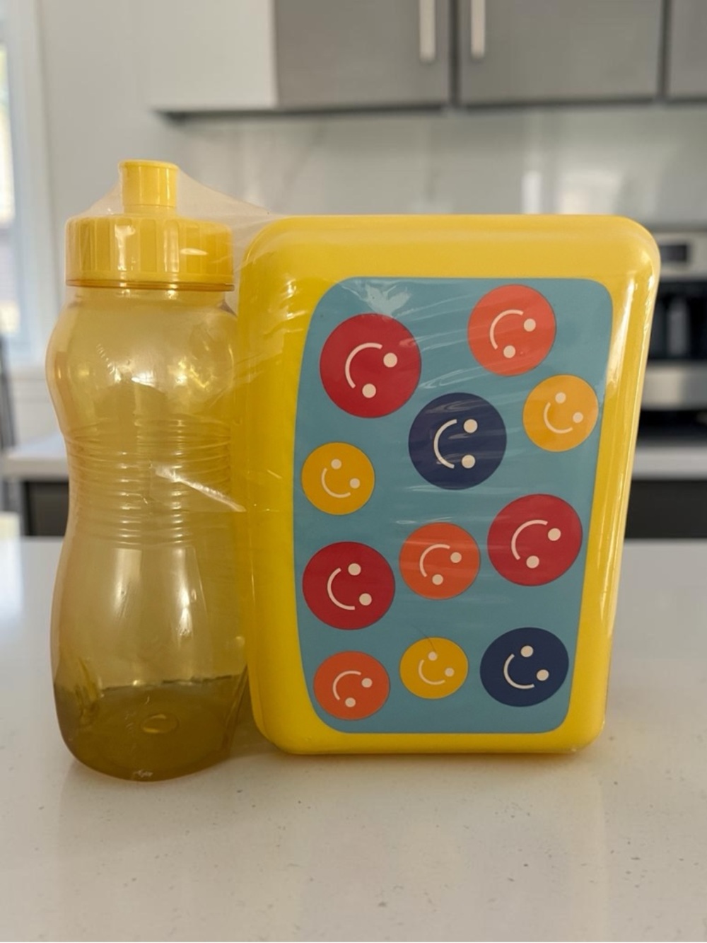Yellow Smiley Food Storage Box with Matching Water Bottle - Yellow Plastic